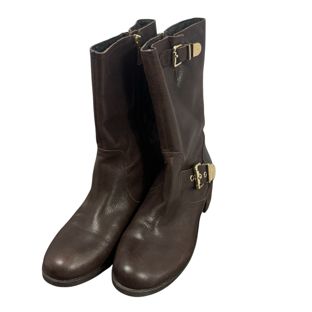 Vince Camuto Dark Brown Heeled Boots with Gold Accents - Picture 3 of 7